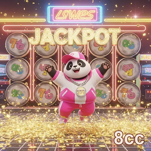 Panda no jogo de caça-níqueis Jackpot no site 8cc, símbolo de sorte e diversão.