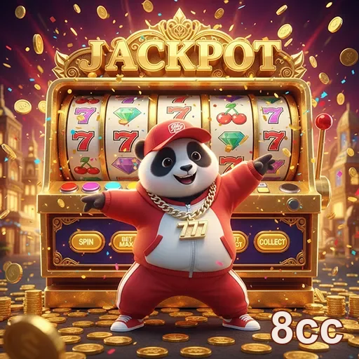 Slot de jackpot com panda na 8cc, mostrando símbolos vibrantes e divertidos.